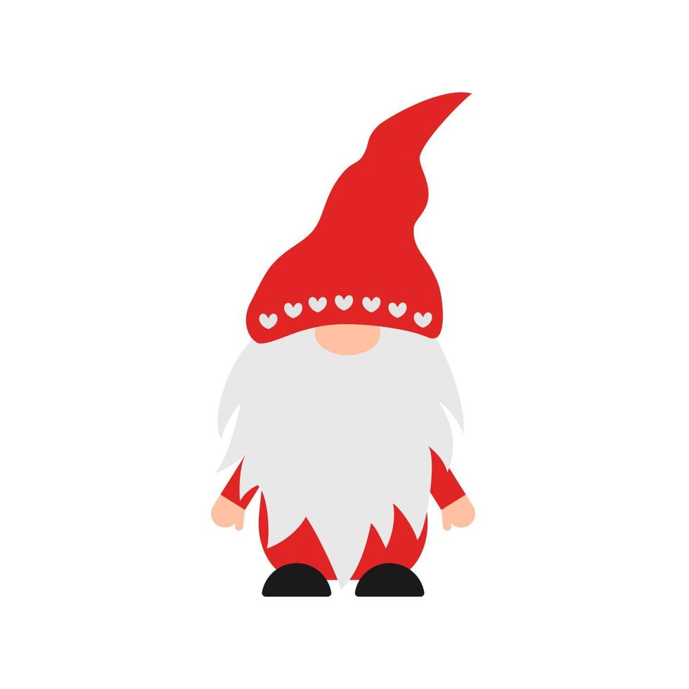Cute cartoon gnome for Christmas or Valentines Day isolated on white . Scandinavian Nordic dwarf character. Vector template for greeting card, banner, poster, t shirt, etc