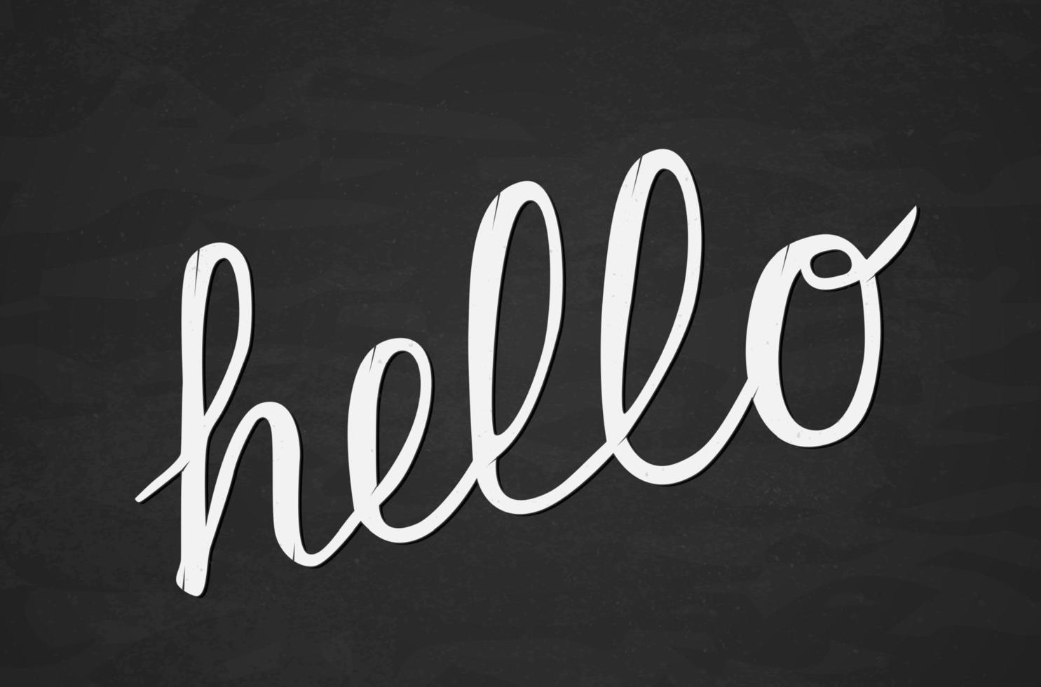 Hand lettering Hello on chalkboard background. Calligraphy font hand drawn word. Grunge style typography poster. vector