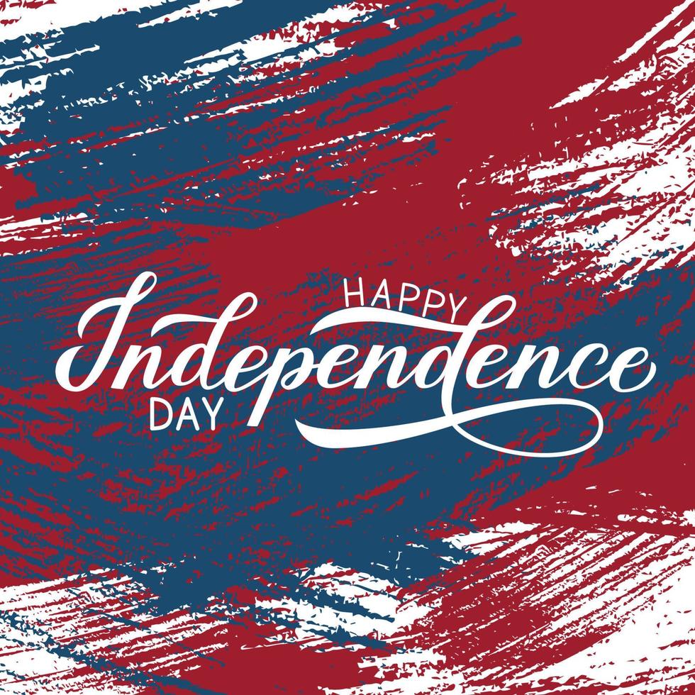 Happy Independence Day calligraphy hand lettering on brush stroke background. 4th of July celebration poster. Easy to edit vector template for logo design, greeting card, banner, flyer, etc.