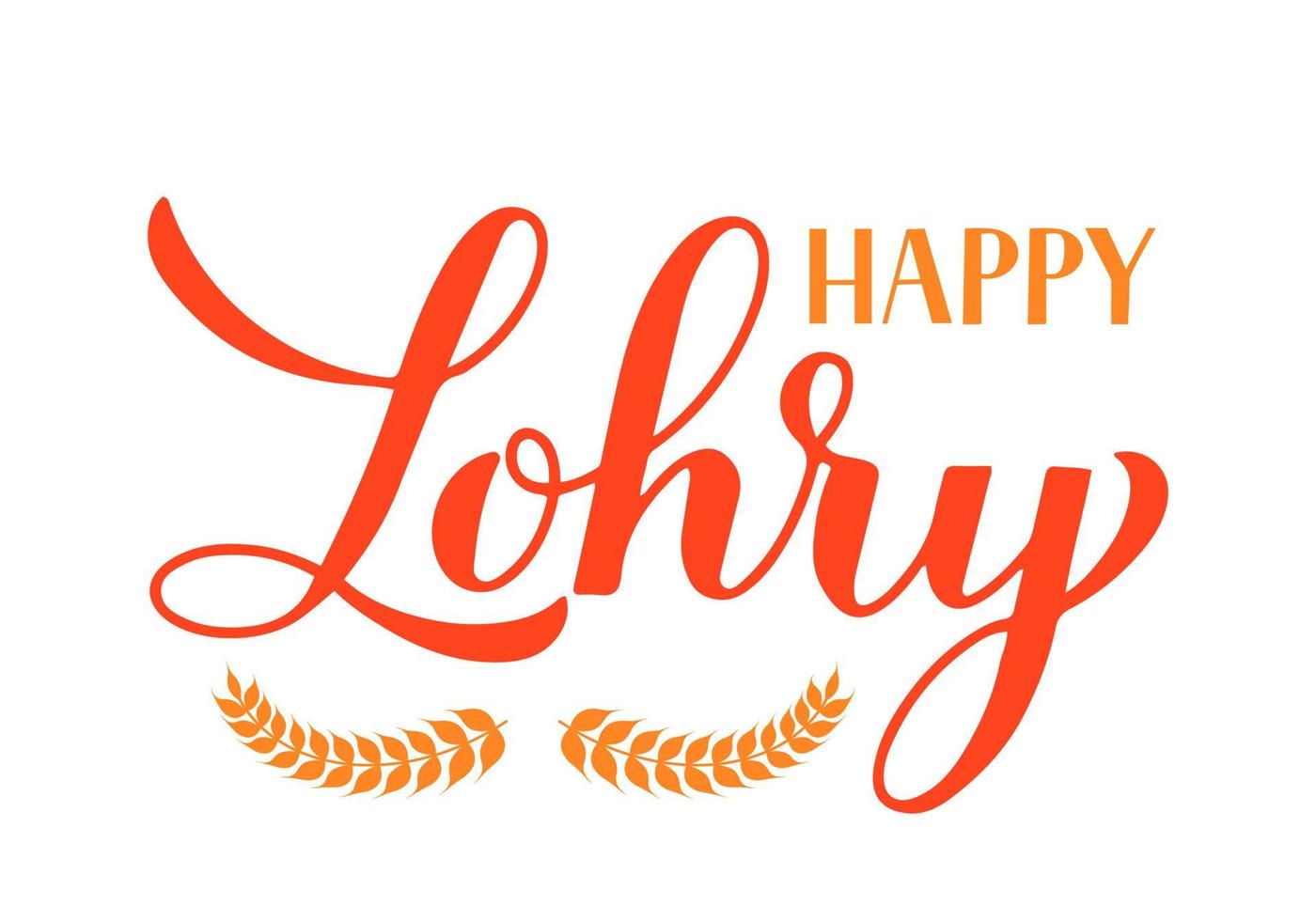 Happy Lohri lettering isolated on white. Indian Traditional Indian festival of winter solstice. Hindu celebration poster. Vector template for greeting card, party invitation, banner, flyer