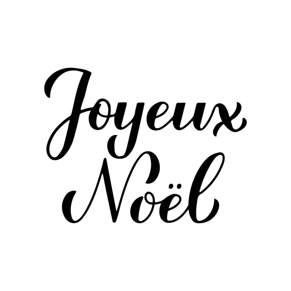 letras de la mano de la caligrafía de joyeux noel aisladas en blanco. cartel de tipografía de feliz navidad en francés. Plantilla vectorial fácil de editar para tarjetas de felicitación, pancartas, folletos, adhesivos, etc. vector