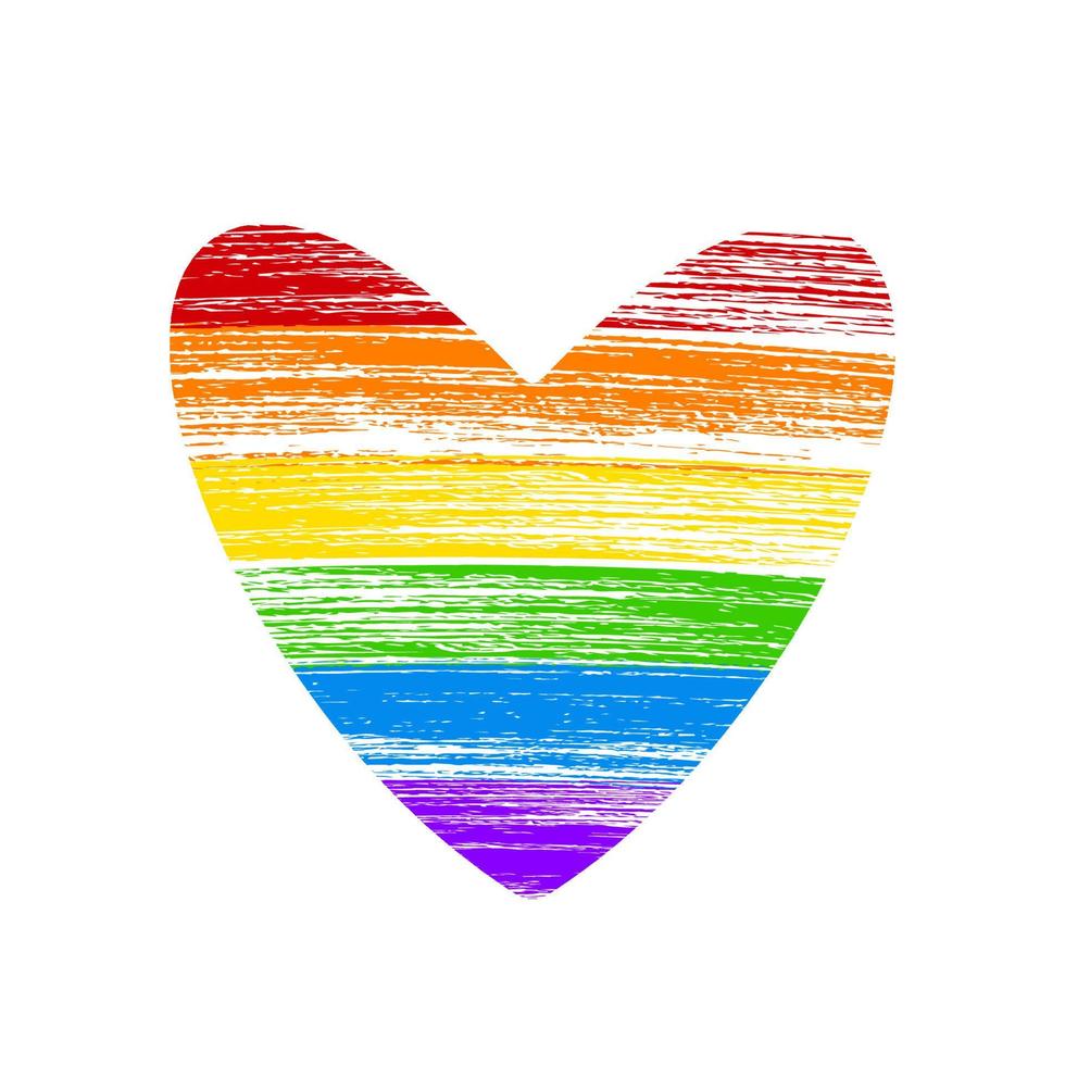 Heart shaped LGBT community flag. Brush strokes the colors of the rainbow isolated on white. Symbol of LGBTQ lesbian, gay pride, bisexual, transgender social movements. Easy to edit vector design