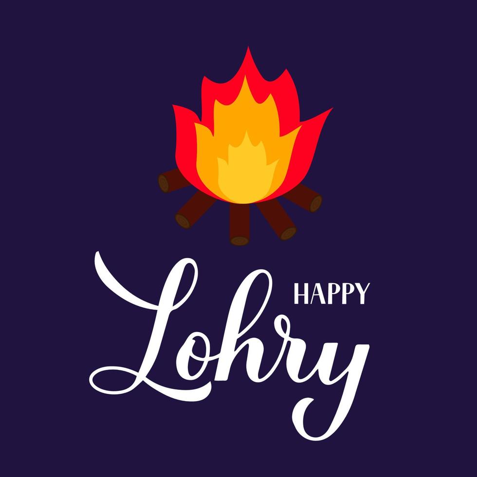 Letras de mano de caligrafía de lohri feliz. festival indio tradicional indio del solsticio de invierno. cartel de celebración hindú. plantilla vectorial para tarjetas de felicitación, invitaciones a fiestas, pancartas, folletos, etc. vector