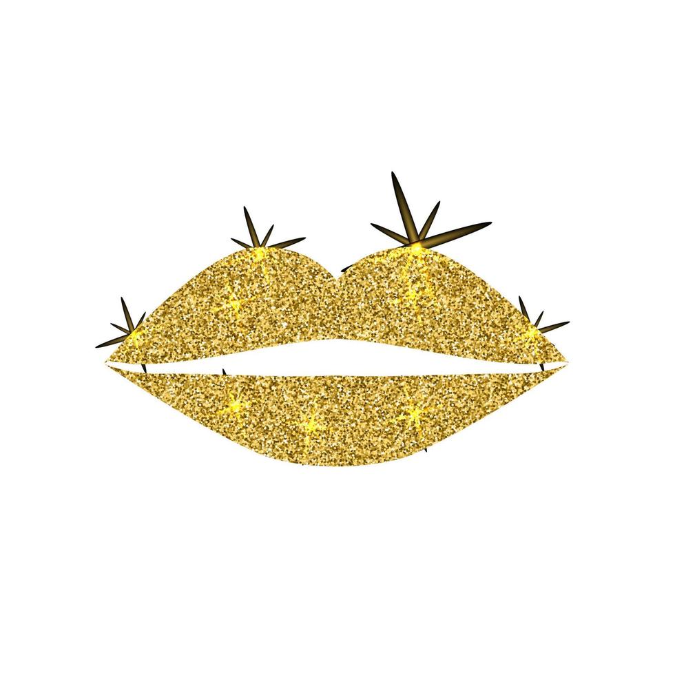 labios viejos brillantes sobre fondo oscuro. icono de labios de brillo dorado brillante. boca de mujer. Ilustración de vector de moda glamour