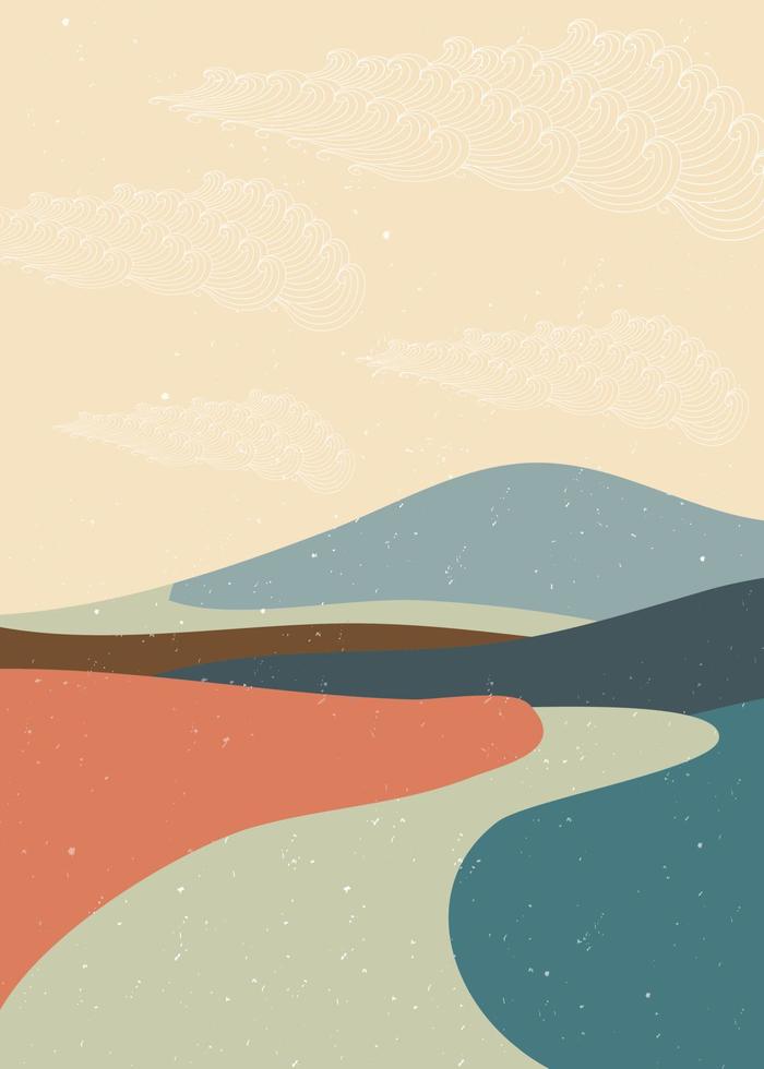 Abstract mountain landscape poster. Geometric landscape background in asian japanese style. vector illustration