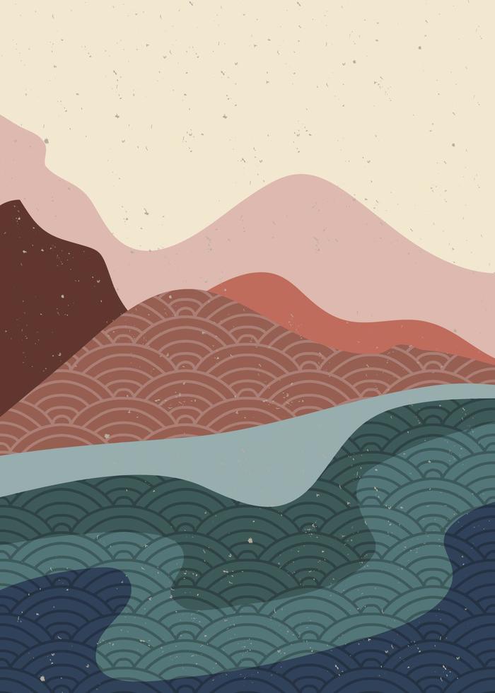 Abstract contemporary. mountain landscape poster. Geometric landscape background in asian japanese style. vector illustration