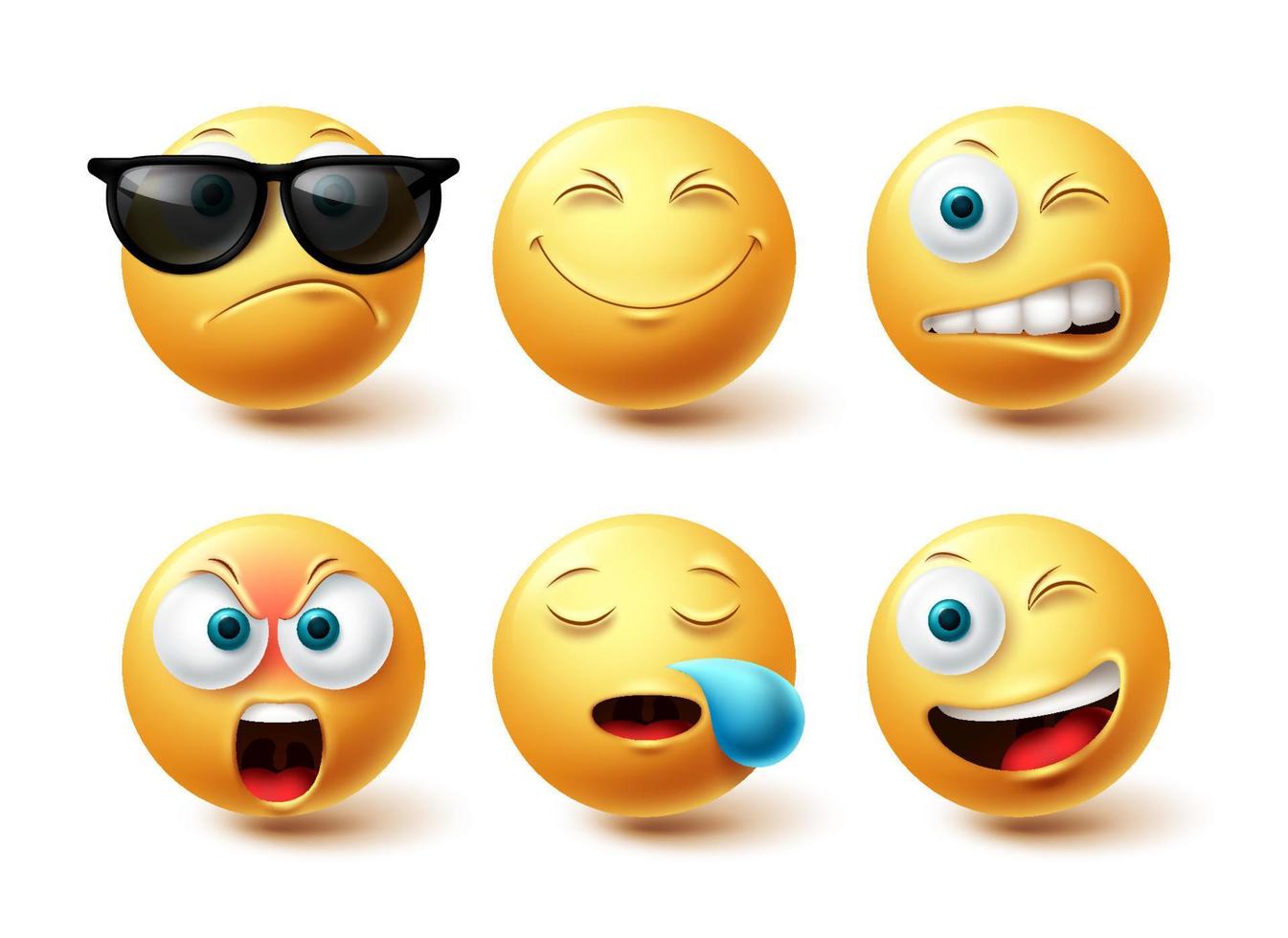 Emoji cool vector set. Emoticon yellow icon collection isolated in white background for graphic elements design. Vector illustration