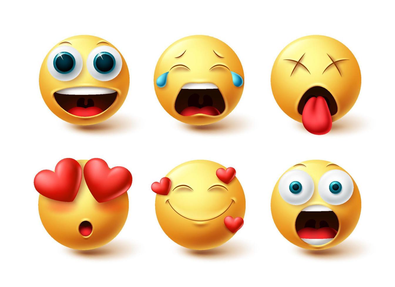 Emoji in love face vector set. Emoticon happy, in love and amaze facial expressions isolated in white background for graphic design elements. Vector illustration