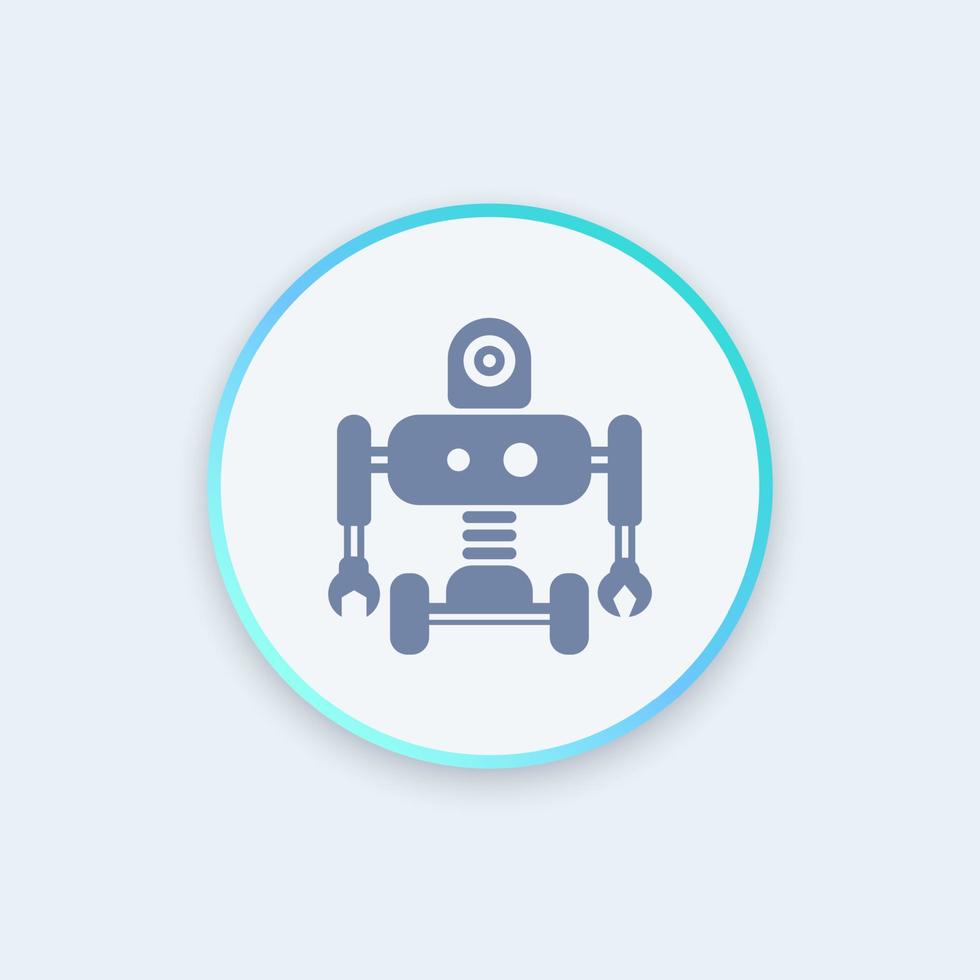 Robotics icon, robot, mechanical engineering, artificial intelligence round icon, vector illustration