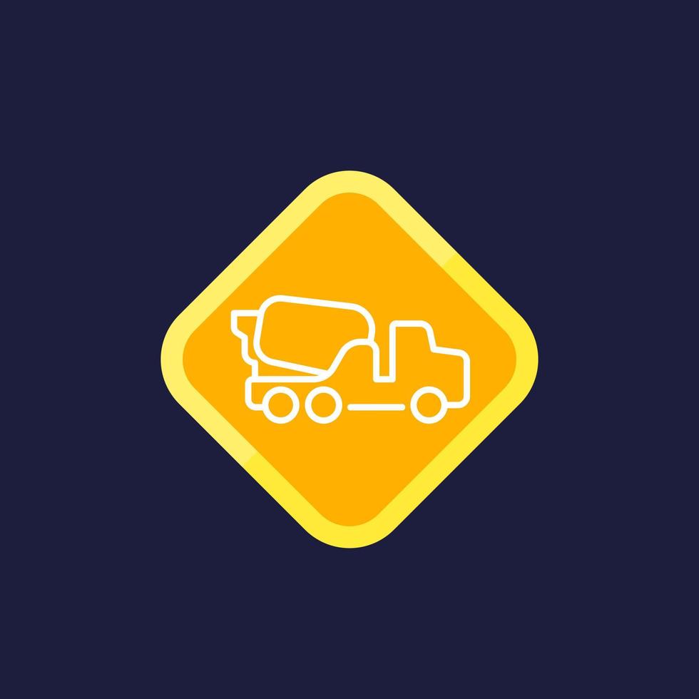 concrete mixer truck icon, linear vector