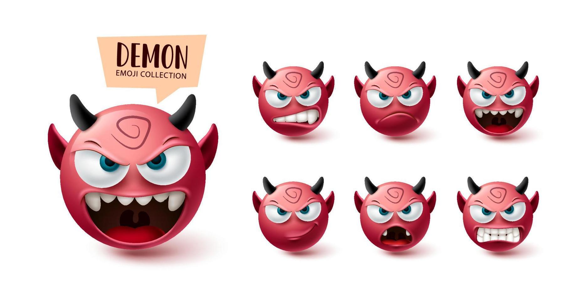 Demon emoji vector set. Emojis halloween red mascot character