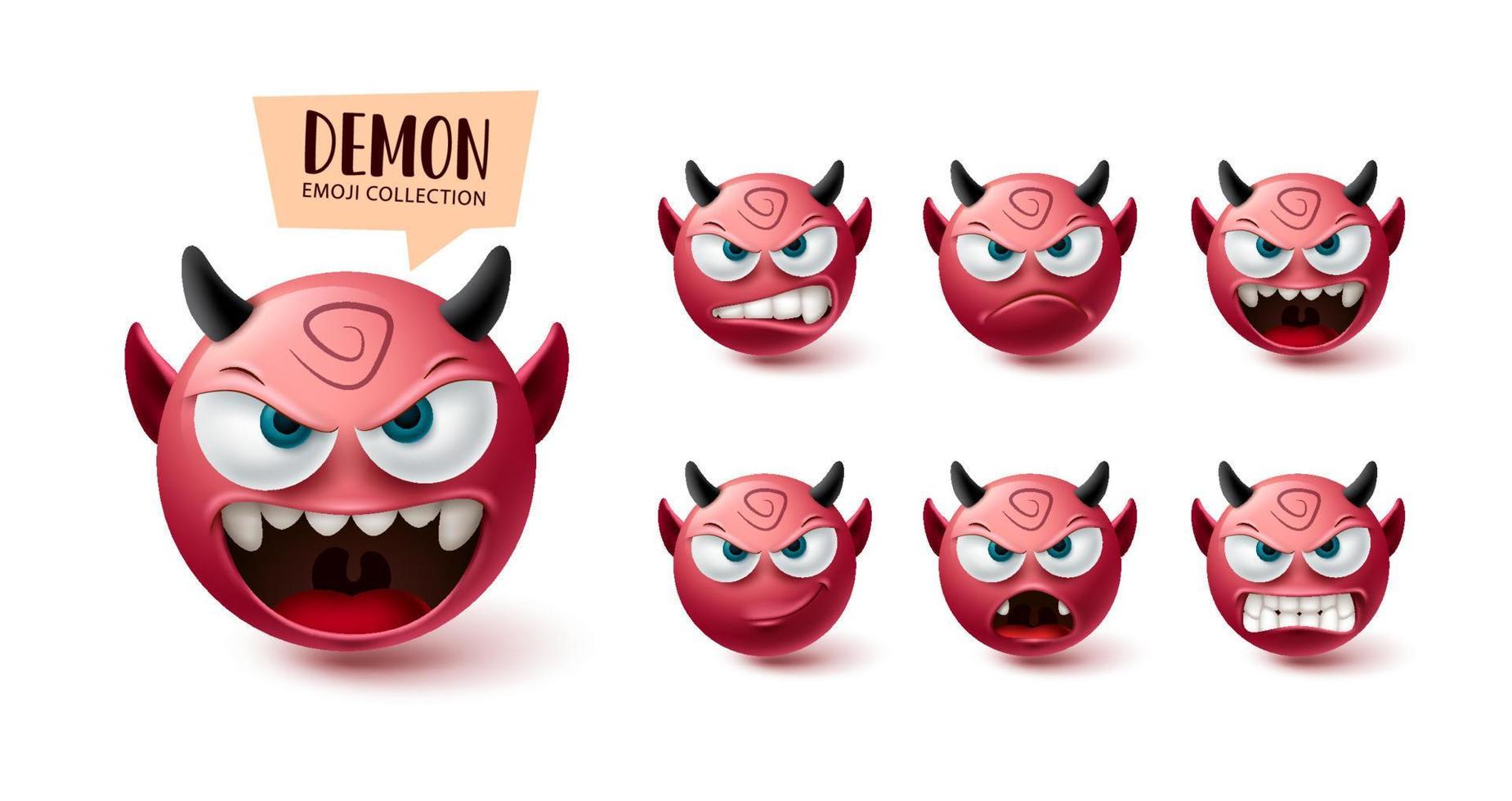 Demon emoji vector set. Emojis halloween red mascot character collection isolated in white background for graphic design elements. Vector illustration