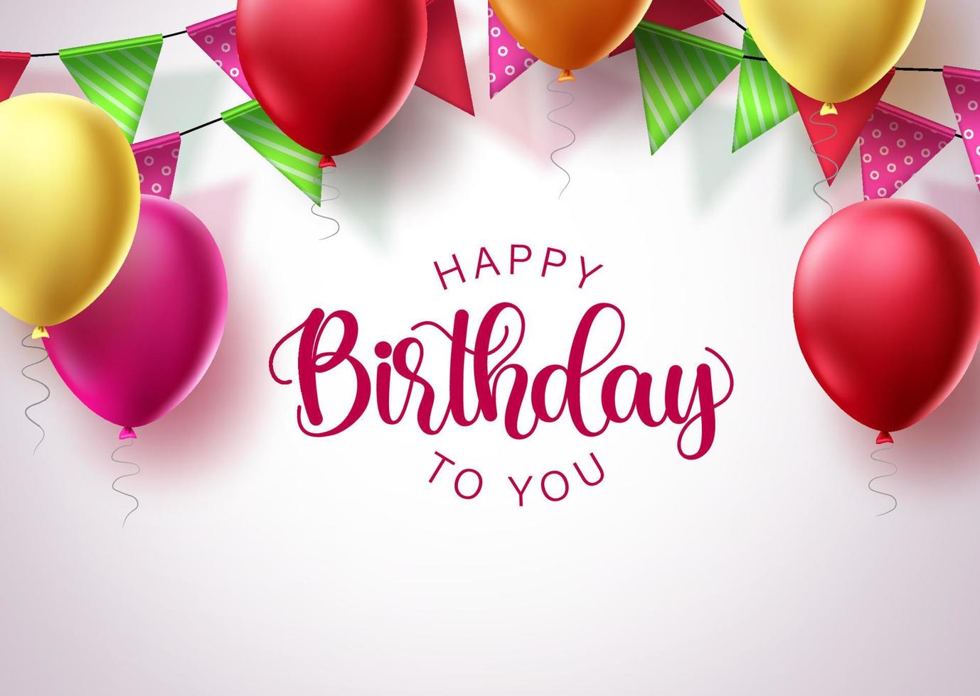 Birthday greeting card vector background design. Happy birthday text in white space with colorful balloons and streamers for party decorations and celebration. Vector illustration