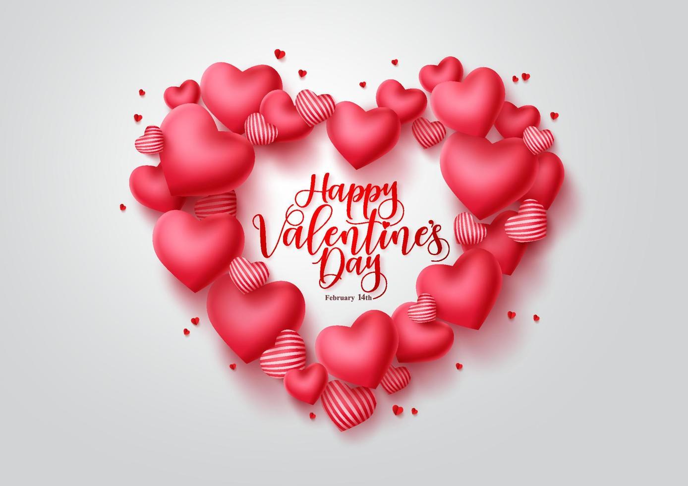 Valentines hearts vector background. Happy valentines day greeting typography in red heart shape space for text with hearts elements in white background. Vector illustration.