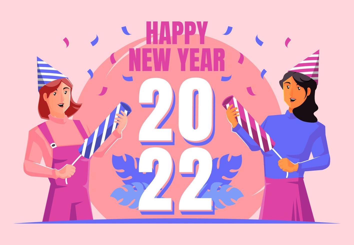 Happy people celebrating new year 2022 vector