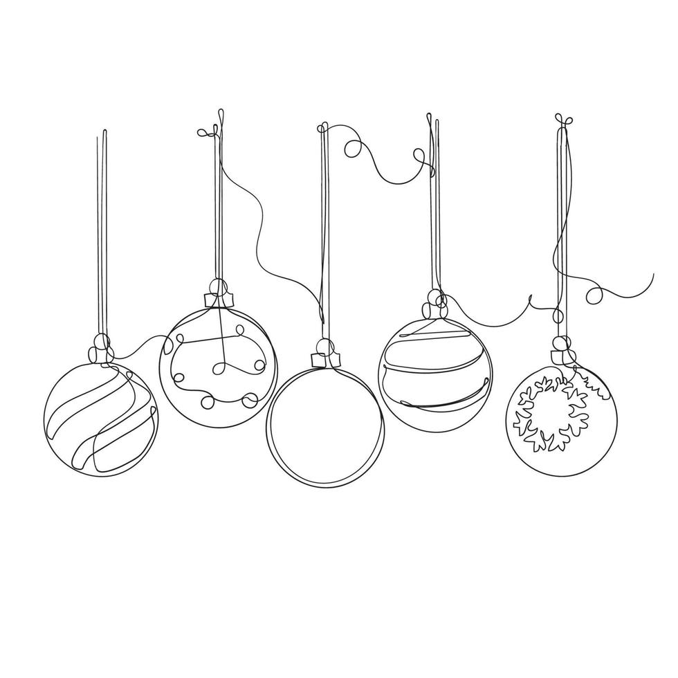 christmas ball illustration in continuous line drawing style vector