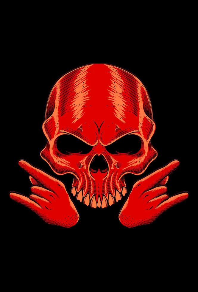 Human skull with metal hand art work illustration vector