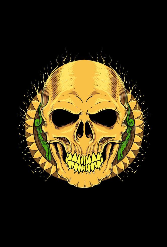 Human skull with ornament art work illustration vector