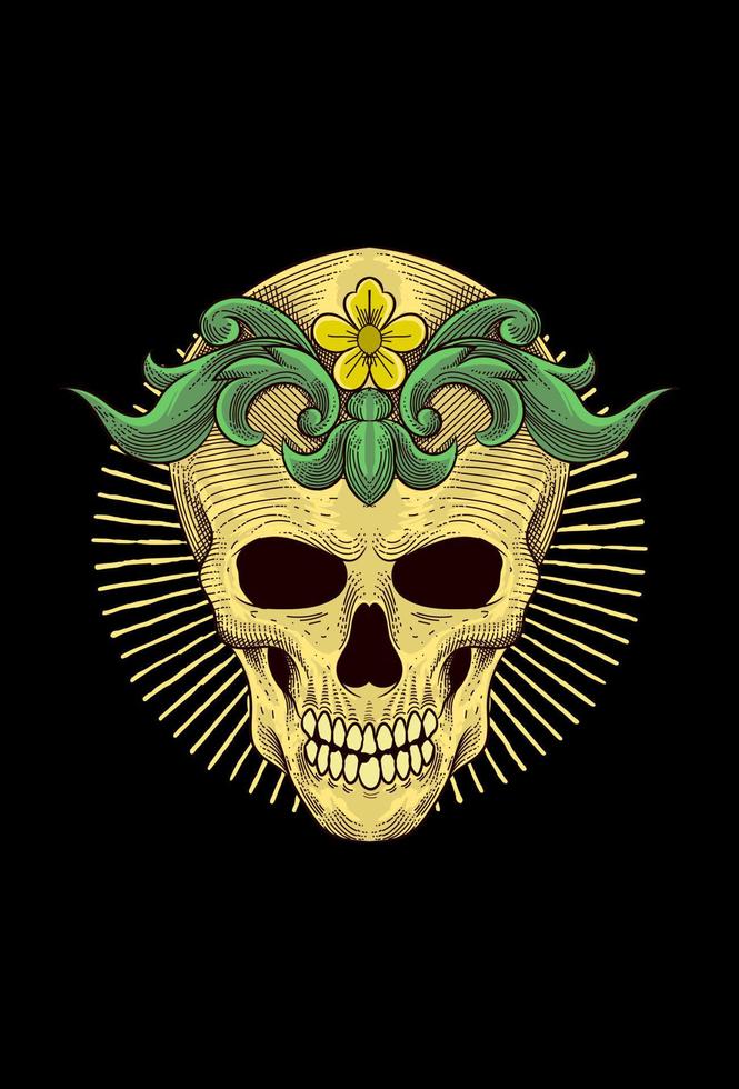 Human skull with flower artwork illustration vector