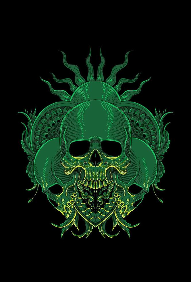 Skull with mandala and floral artwork illustration vector