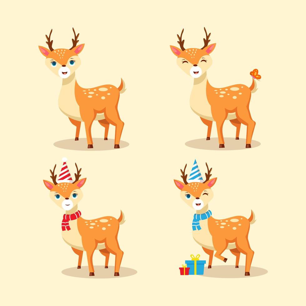 Ilustración de vector de conjunto de dibujos animados lindo ciervo