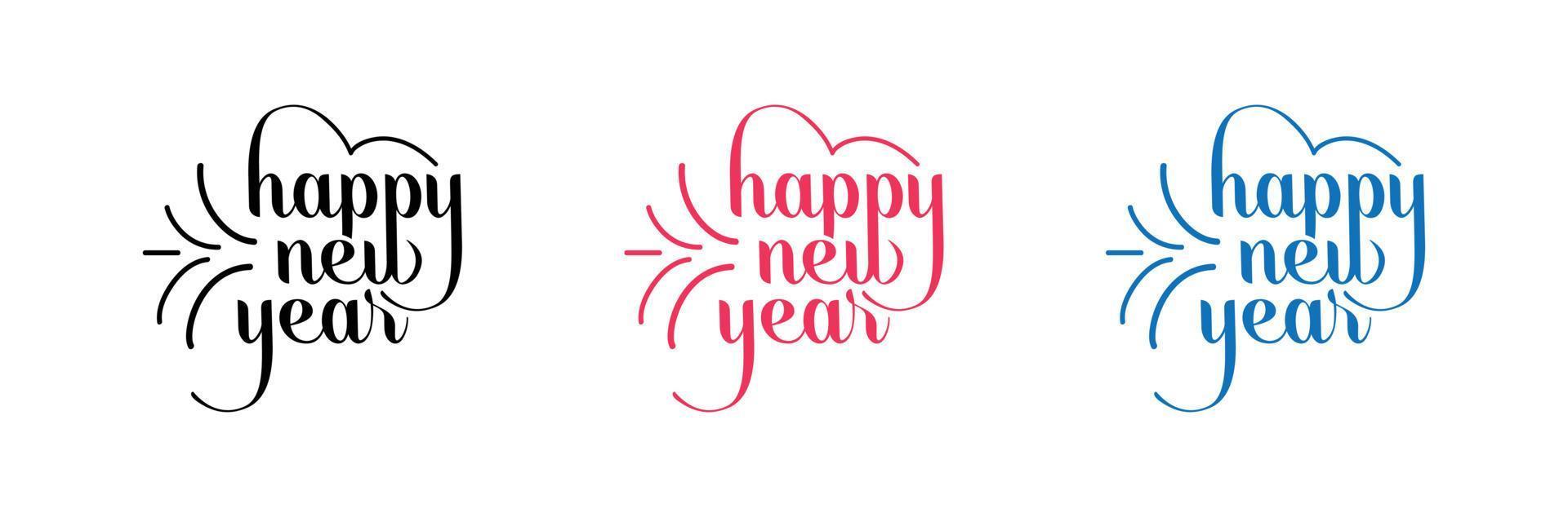 Happy New Year Logo. Abstract Hand drawn creative calligraphy vector logo design. New year Logo