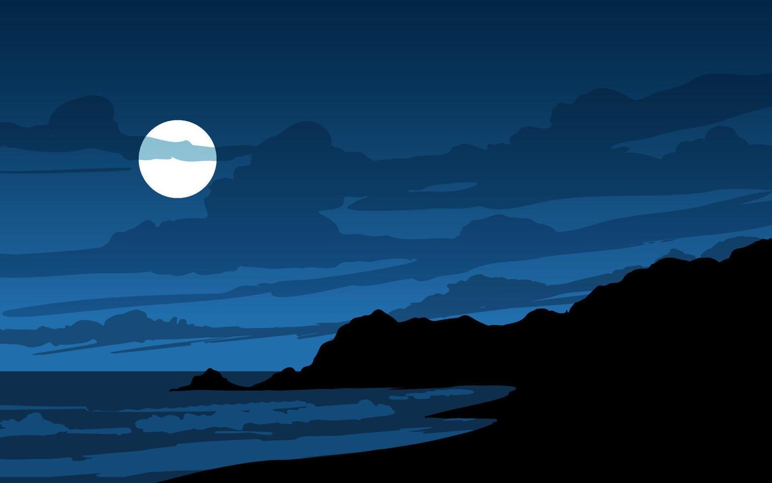 paisaje nocturno de playa con colina y roca vector