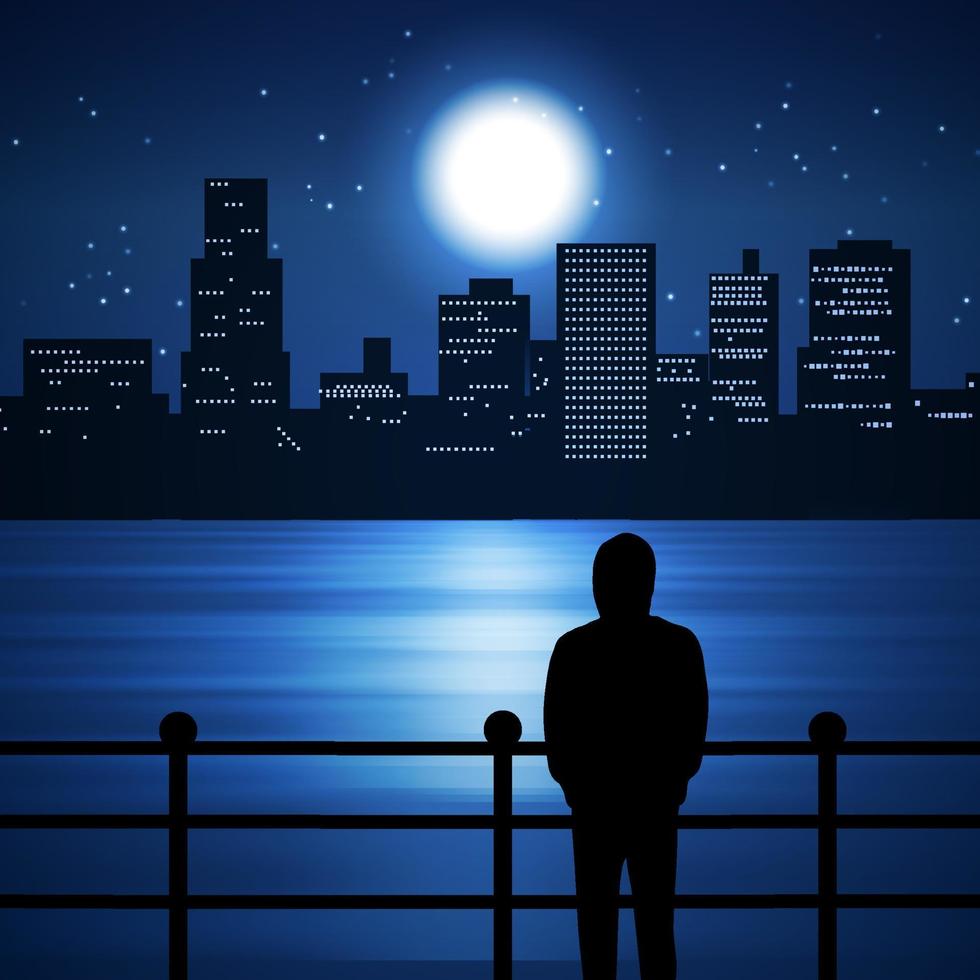 A man standing on bridge looking at city vector