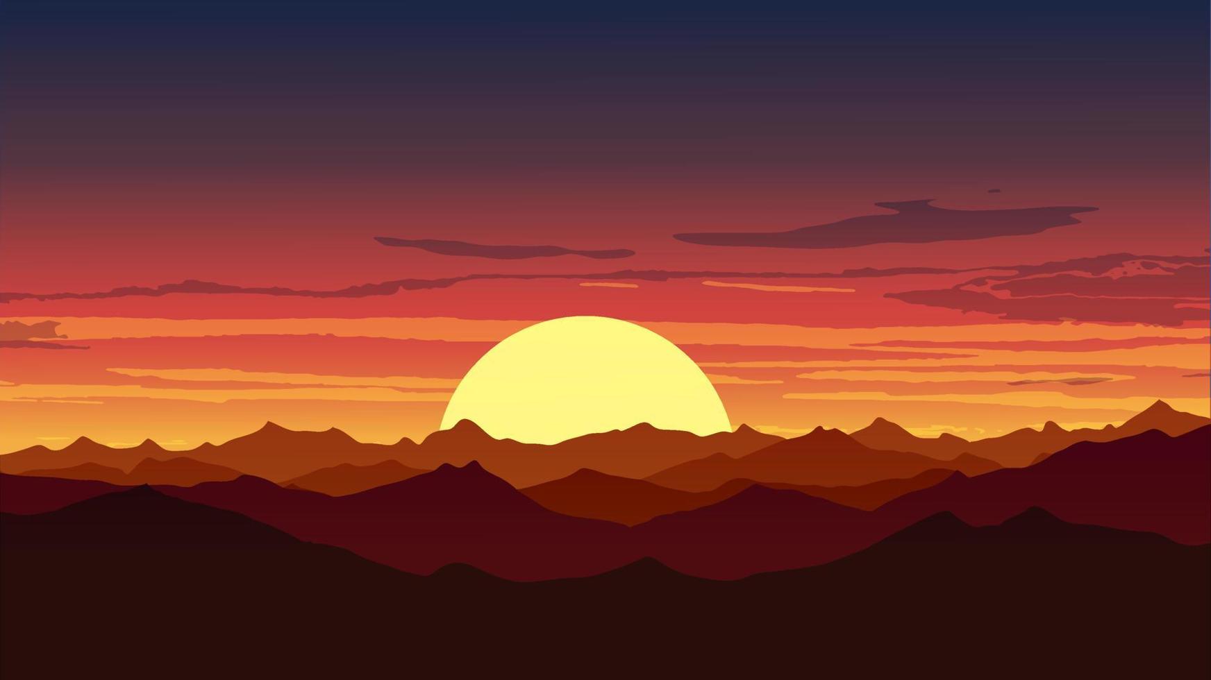 puesta de sol del cielo rojo sobre las montañas. puesta de sol en la cordillera vector