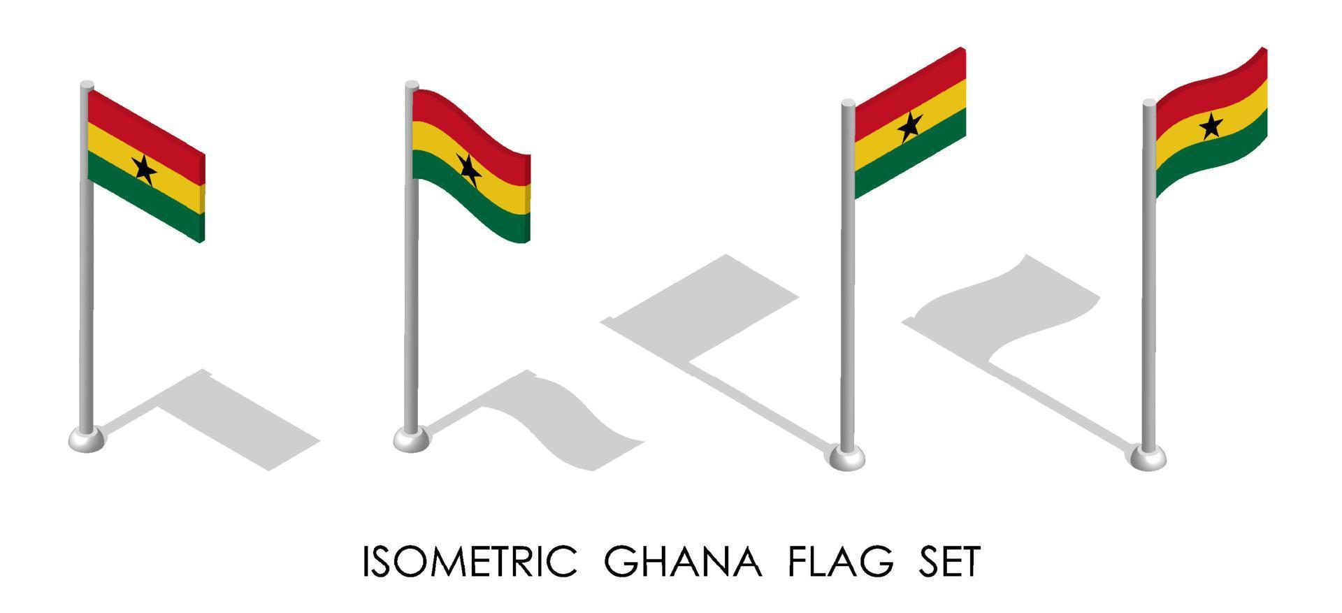 isometric flag of GHANA in static position and in motion on flagpole. 3d vector