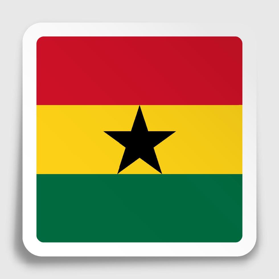 Ghana flag icon on paper square sticker with shadow. Button for mobile application or web. Vector