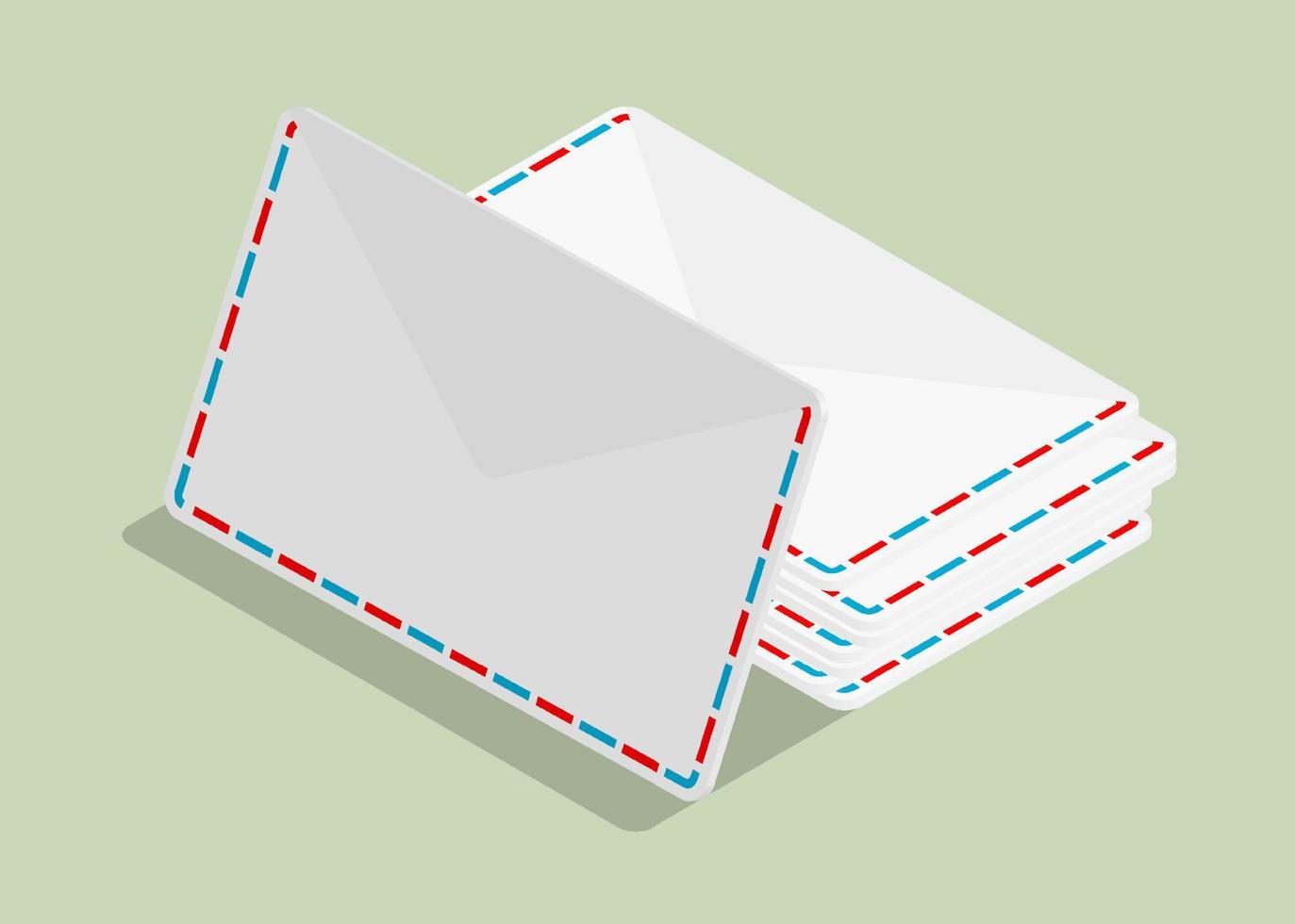 sobres de correo apilados isométricos. correo de oficina y correspondencia comercial. vector 3d realista aislado sobre fondo verde