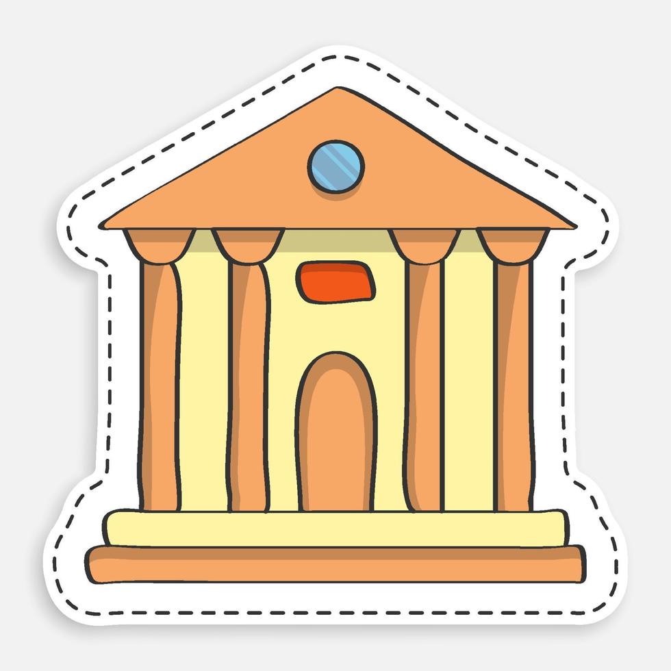 cartoon icon of doodle Facade of university building. Exterior of school house. Icon. Vector isolated on white background