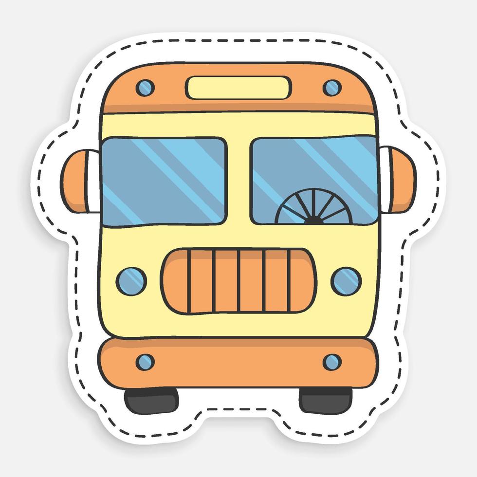 cartoon icon of doodle American school bus. Transport for transporting children of passengers. Vector isolated on white background