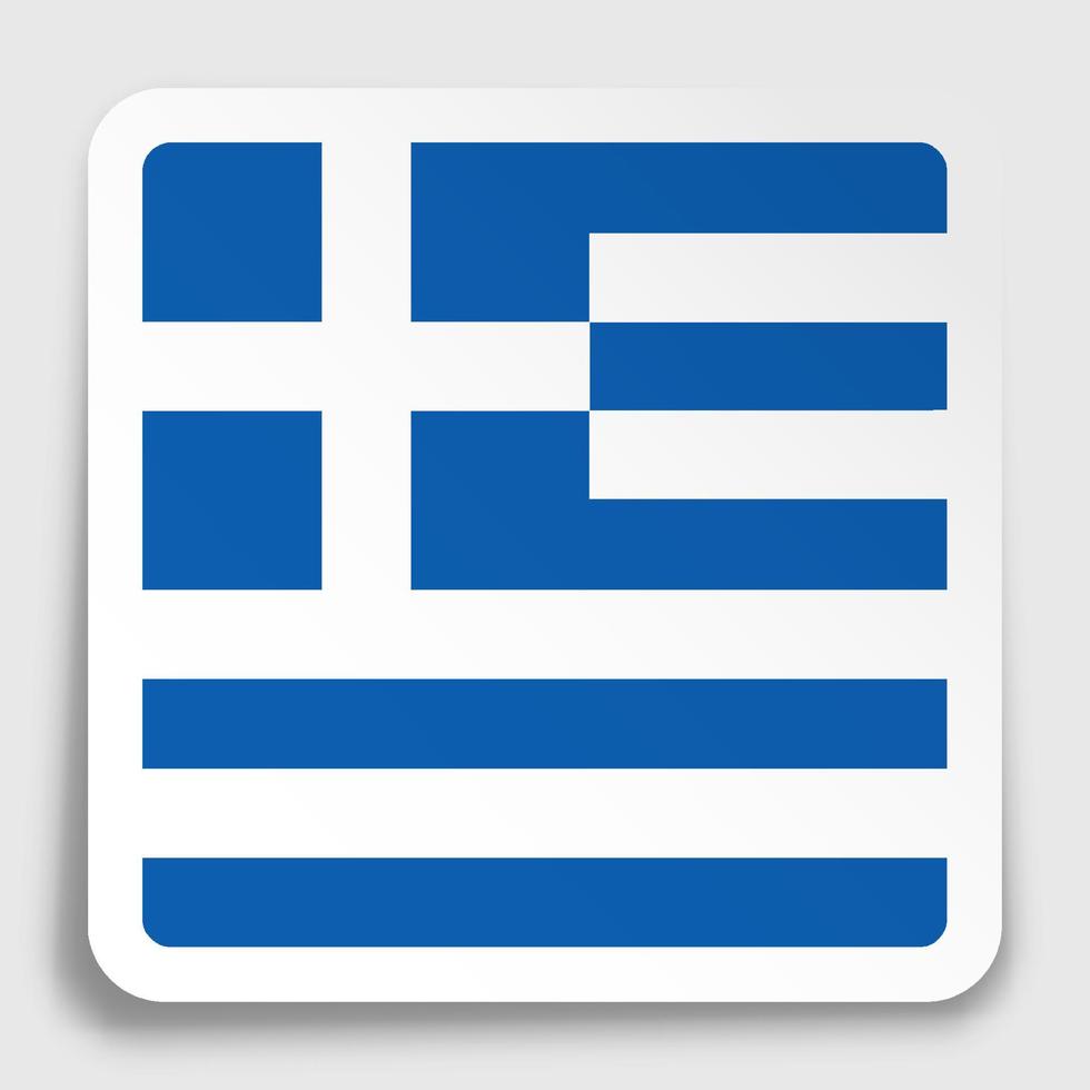 Greece flag icon on paper square sticker with shadow. Button for mobile application or web. Vector