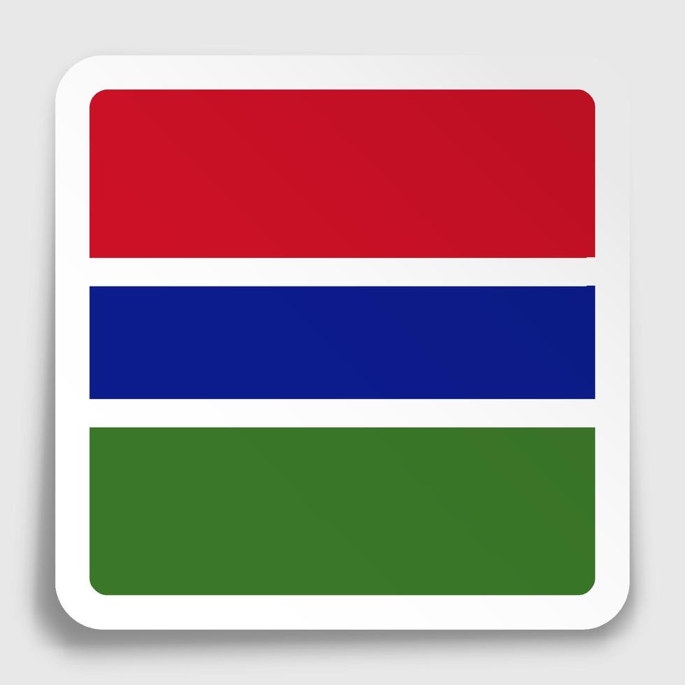 Gambia flag icon on paper square sticker with shadow. Button for mobile application or web. Vector