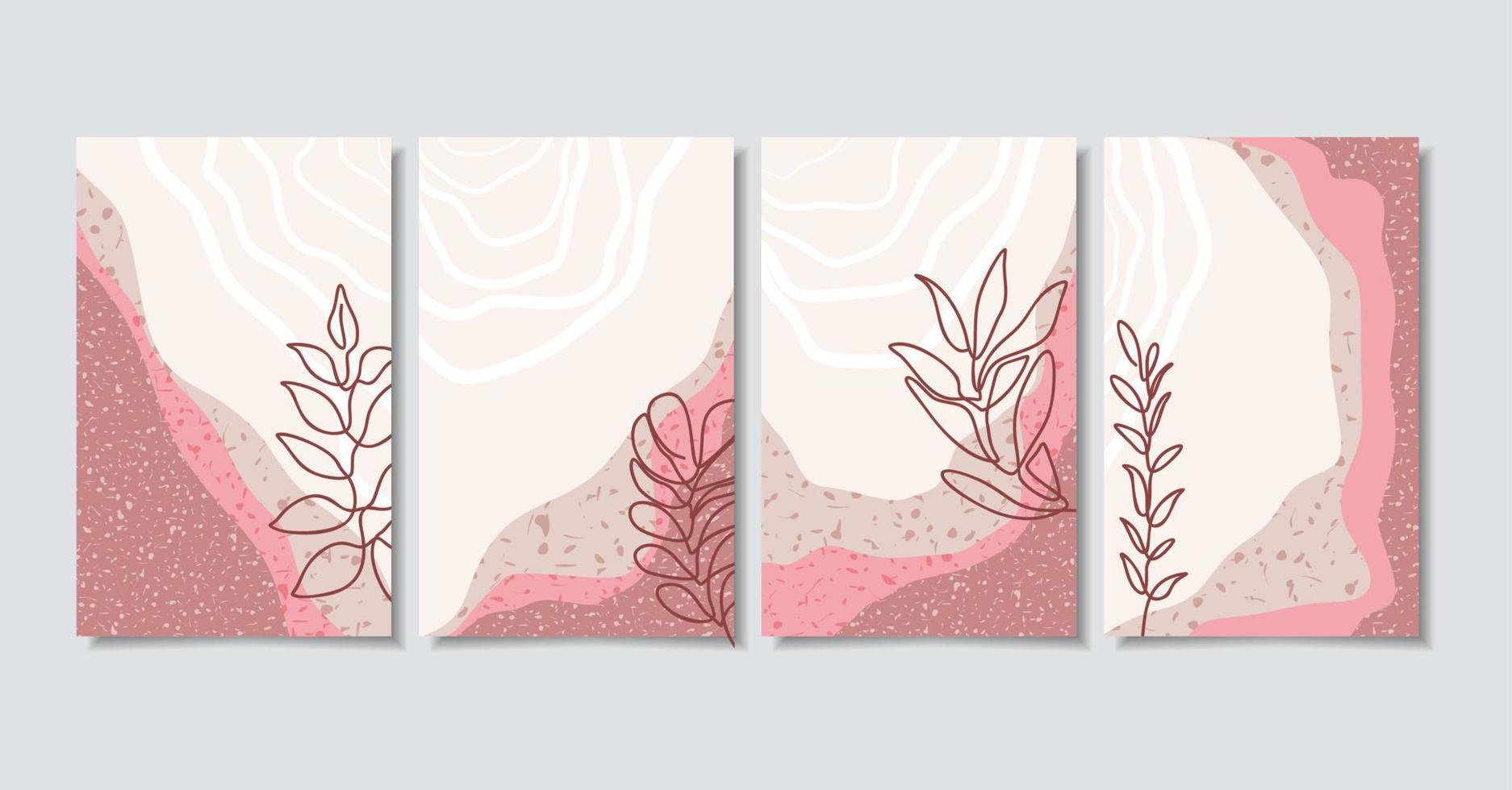 conjunto de vectores de arte de pared botánica. dibujo de arte de línea de follaje con forma abstracta. diseño de arte abstracto de plantas para impresión, portada, papel tapiz, arte de pared minimalista y natural. ilustración vectorial.