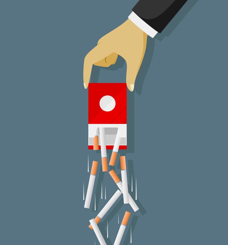 Hand throws cigarettes out of pack. vector