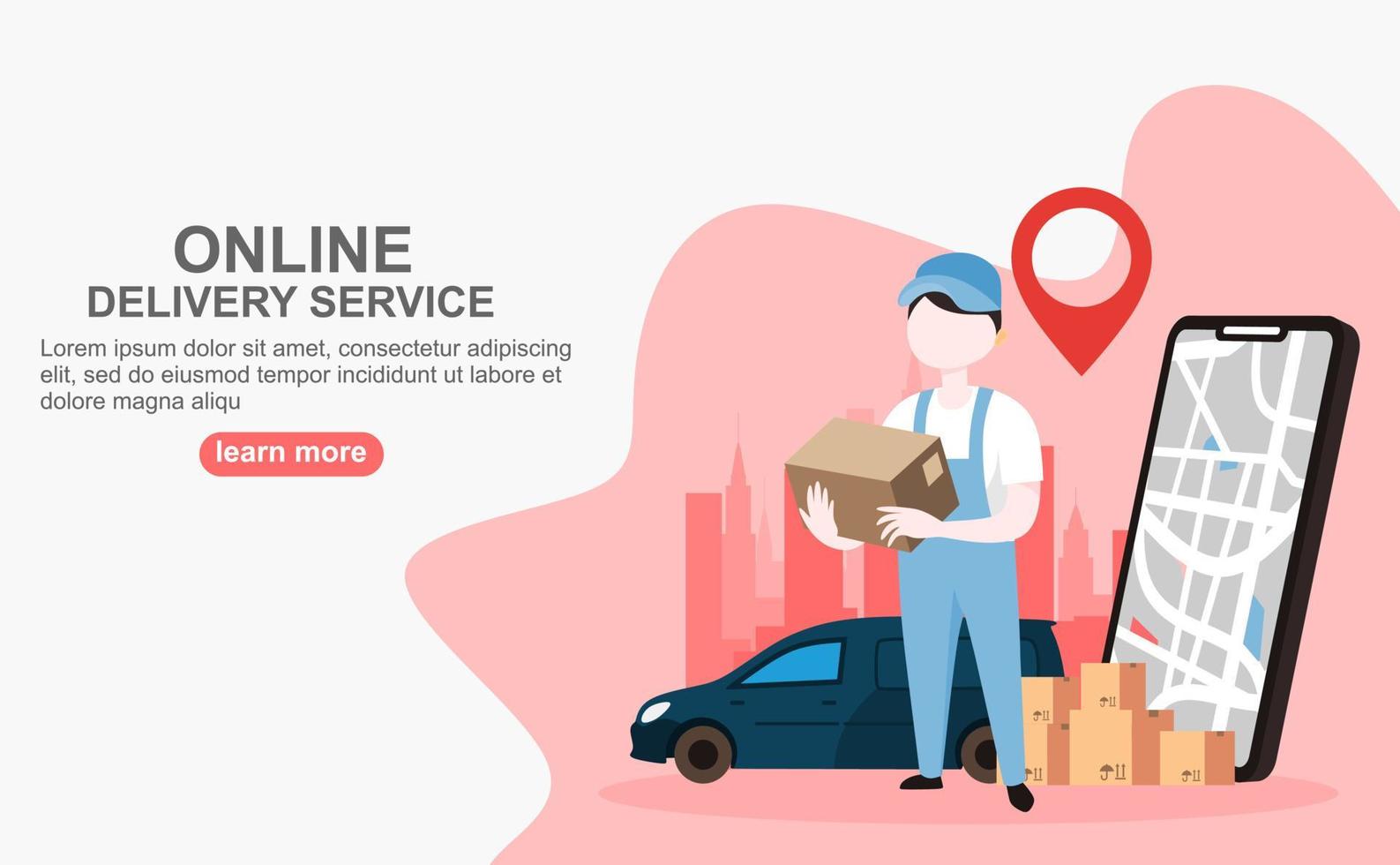 Online Delivery Service flat design banner illustration concept for digital marketing. vector illustration