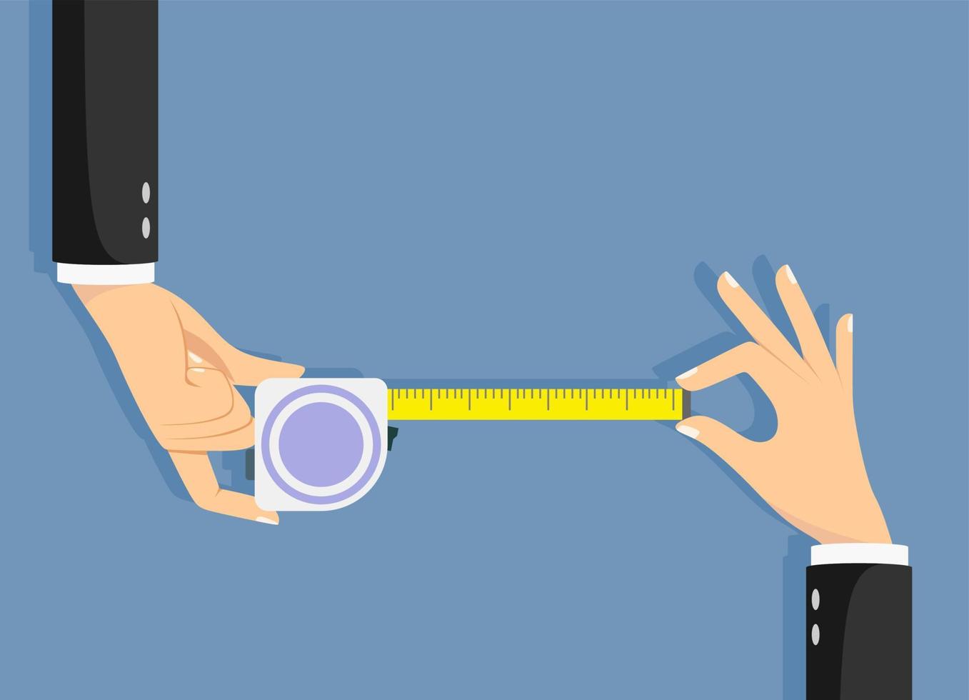 Measuring tape in the hands of a man. vector illustration.