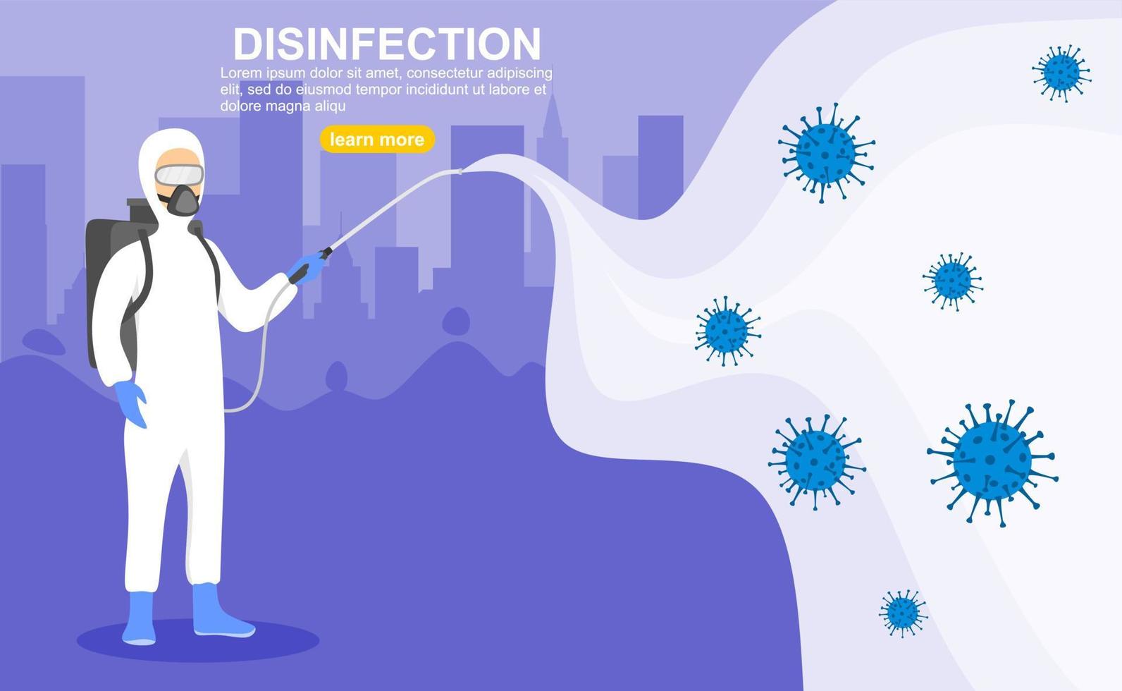 rociar desinfectante por todo el lugar para evitar la propagación del virus. ilustración vectorial vector