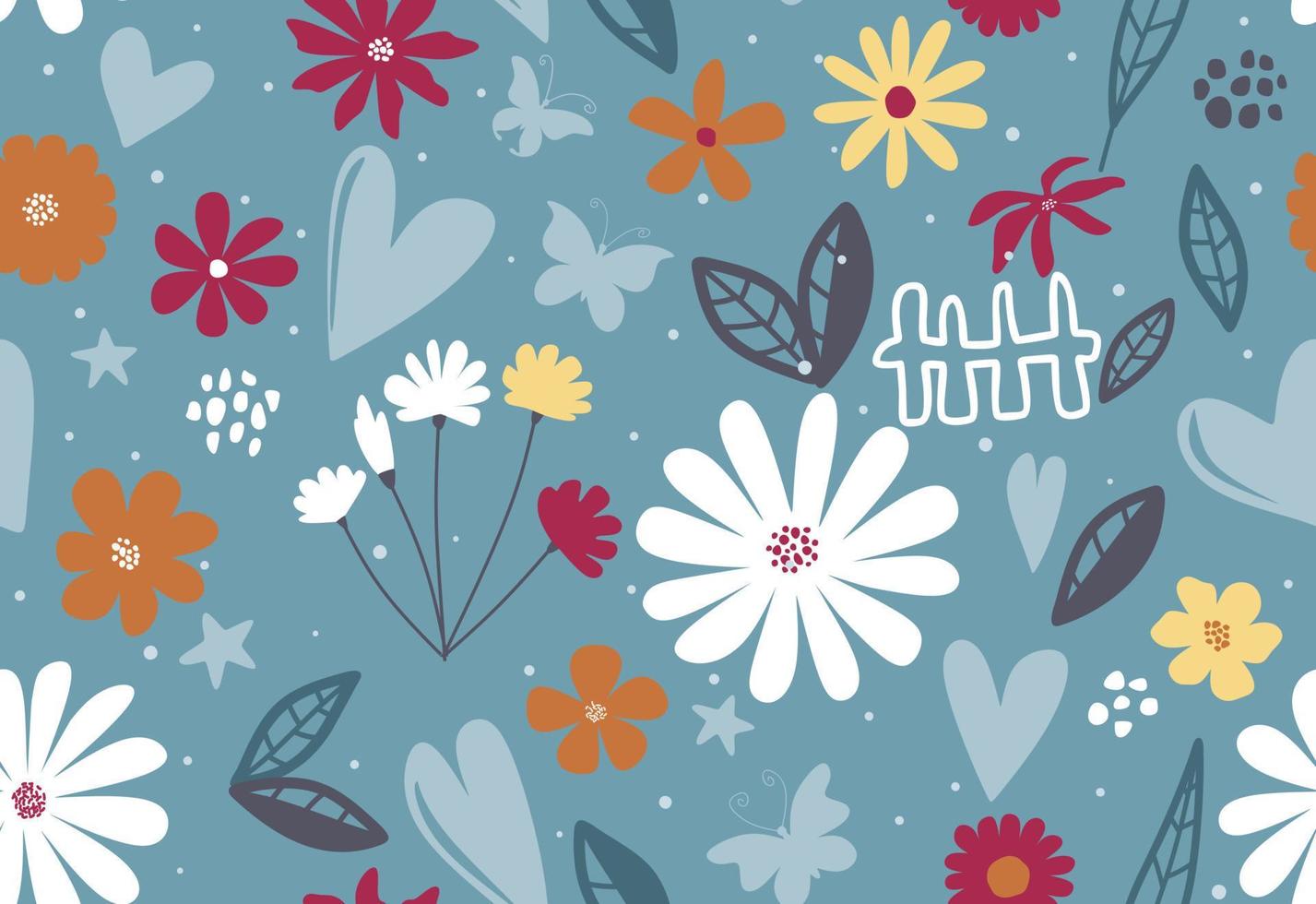 Seamless pattern with abstract flowers and leave. Creative floral surface design. Vector background