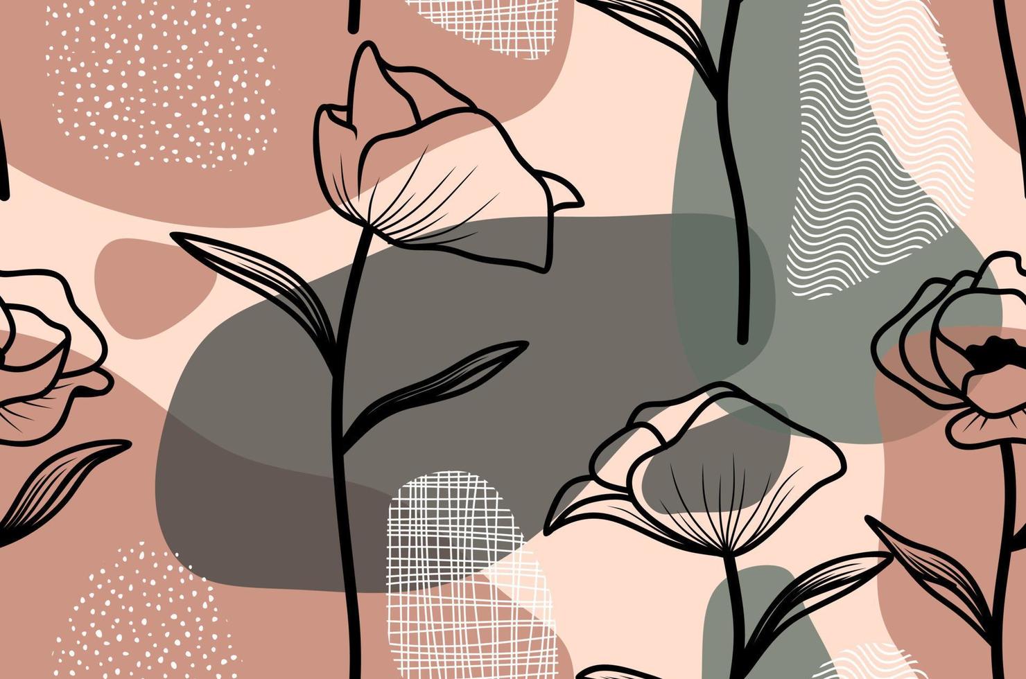 patrón sin fisuras con flores abstractas y dejar. diseño creativo de la superficie floral. vector de fondo