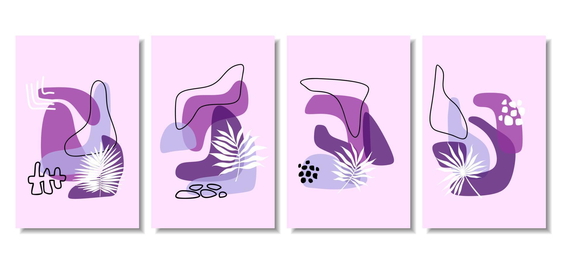 conjunto de vectores de arte de pared botánica. dibujo de arte de línea de follaje con forma abstracta. diseño de arte abstracto de plantas para impresión, portada, papel tapiz, arte de pared minimalista y natural. ilustración vectorial.