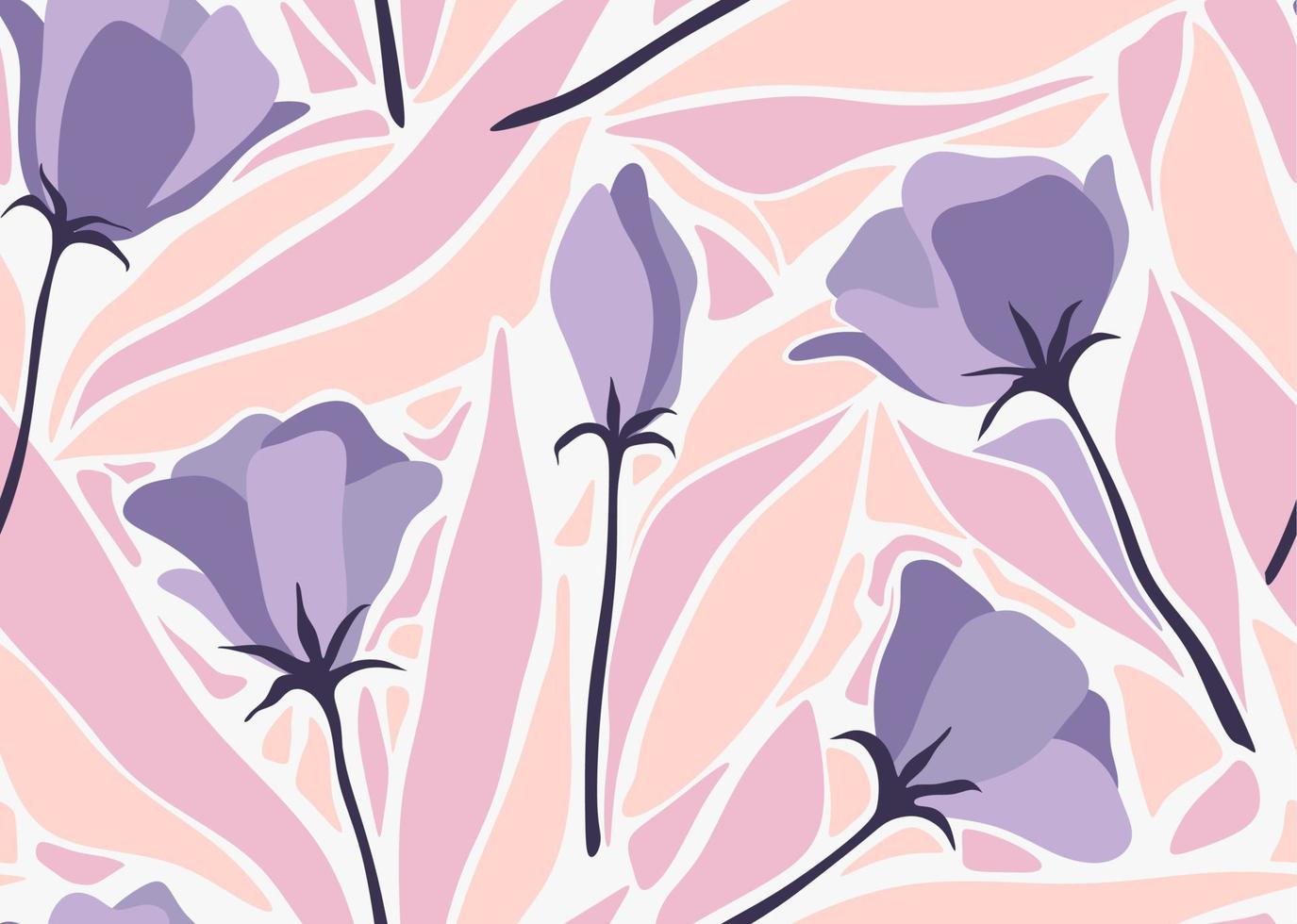 Seamless pattern with abstract flowers and leave. Creative floral surface design. Vector background