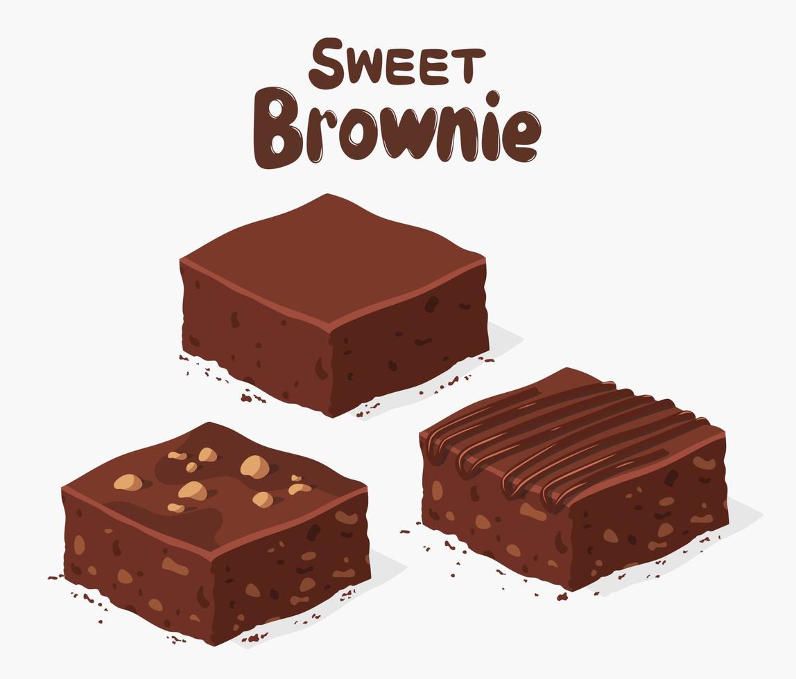 vector chocolate brownie isolated on white background.
