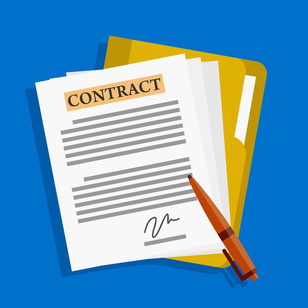 Contract icon agreement pen on desk flat business. vector