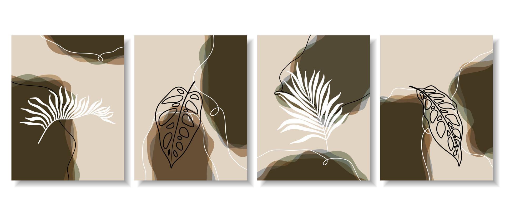 conjunto de vectores de arte de pared botánica. dibujo de arte de línea de follaje con forma abstracta. diseño de arte abstracto de plantas para impresión, portada, papel tapiz, arte de pared minimalista y natural. ilustración vectorial.