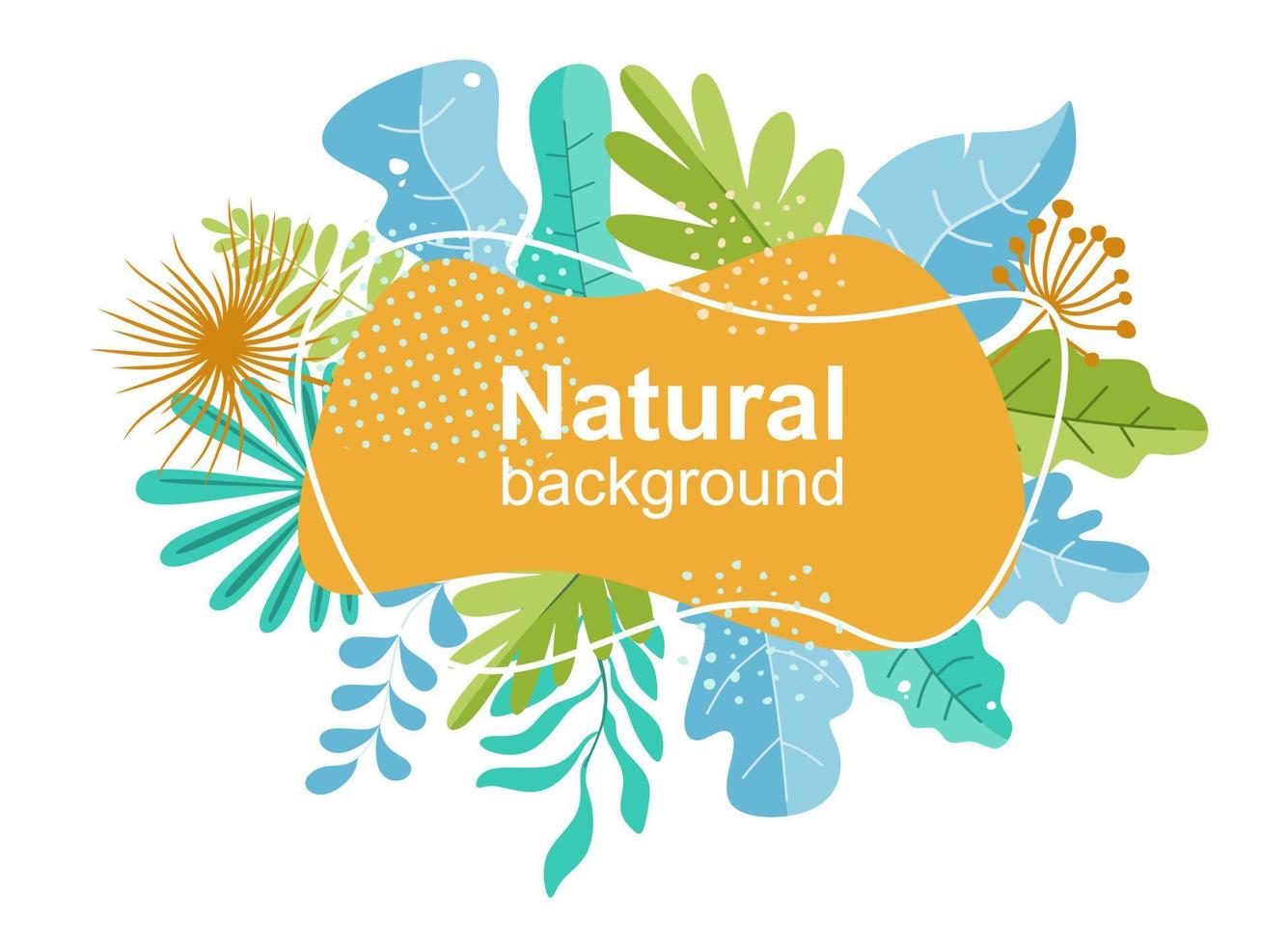 background with green leaves and square frame on trendy geometric backdrop. Vector illustration. Fresh template design for posters, flyers, brochures or vouchers.