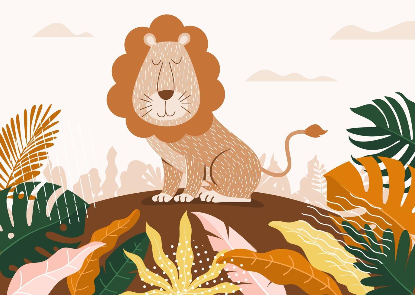 lion with nature background vector